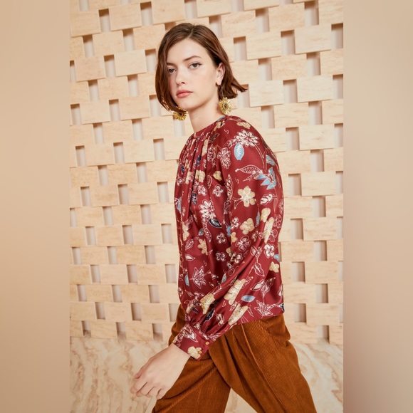 NWT Ulla Johnson Marisol Floral Print Long Sleeve Silk Blouse Top - Picture 2 of 4